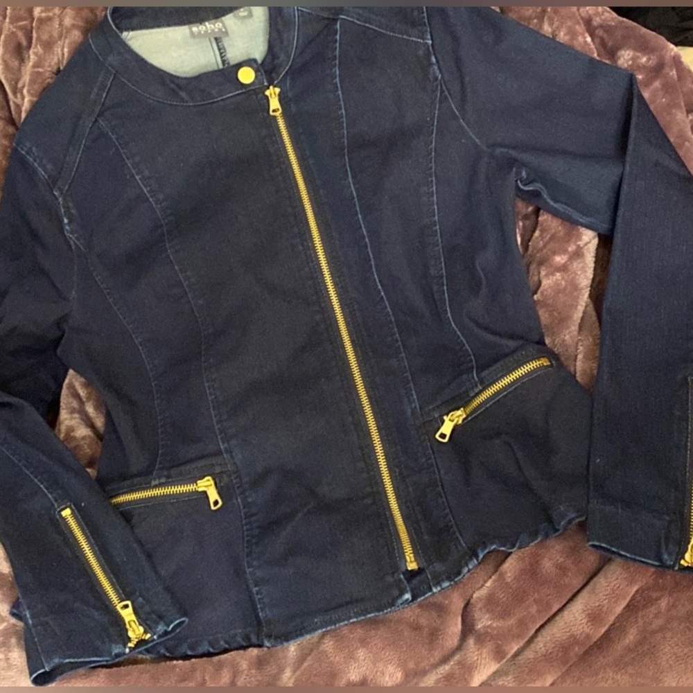NY&CO NEW-No tag Jean Stretch Size S Women’s fitted Jacket Ruffles Zippers Set
